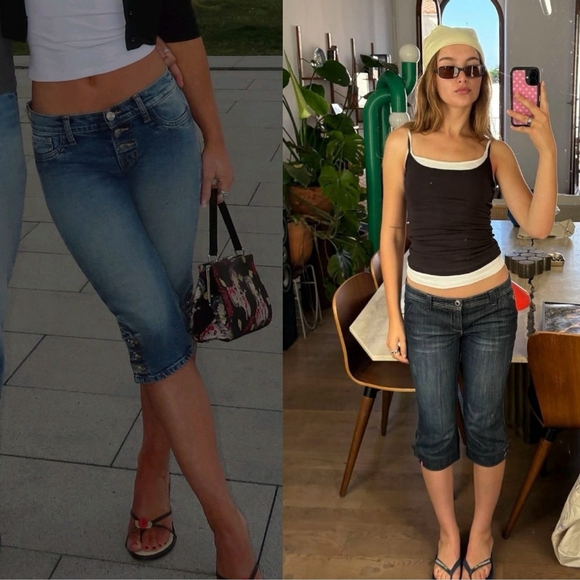 Vintage Y2K Domaine Low Rise Cropped Jeans Size L | 2000s Bermuda Capri Denim - Picture 2 of 8